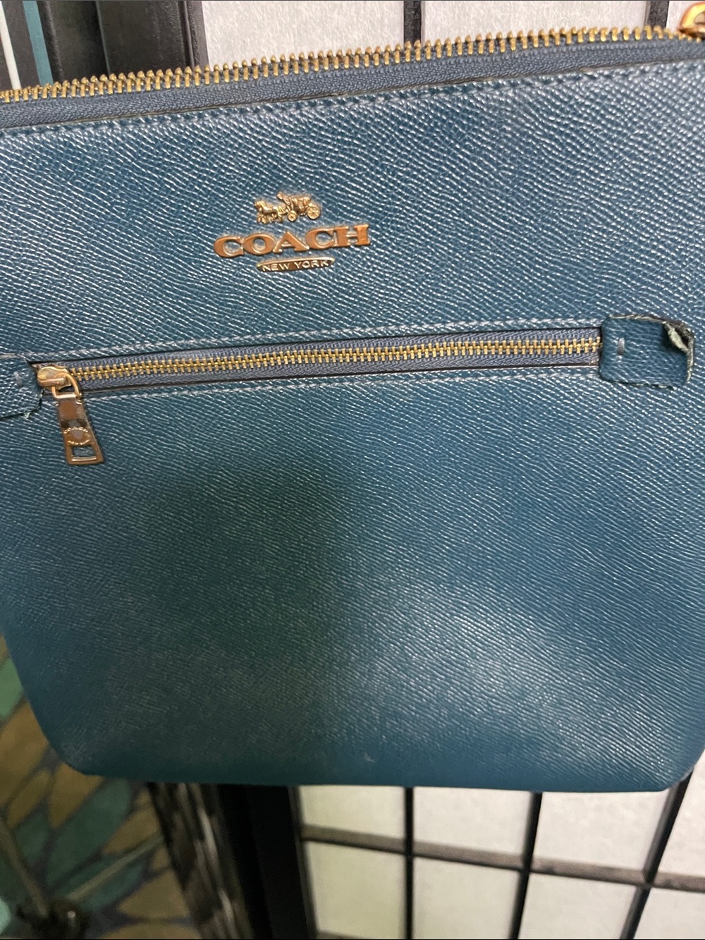 COACH Teal Blue Leather Crossbody with Gold Hardware